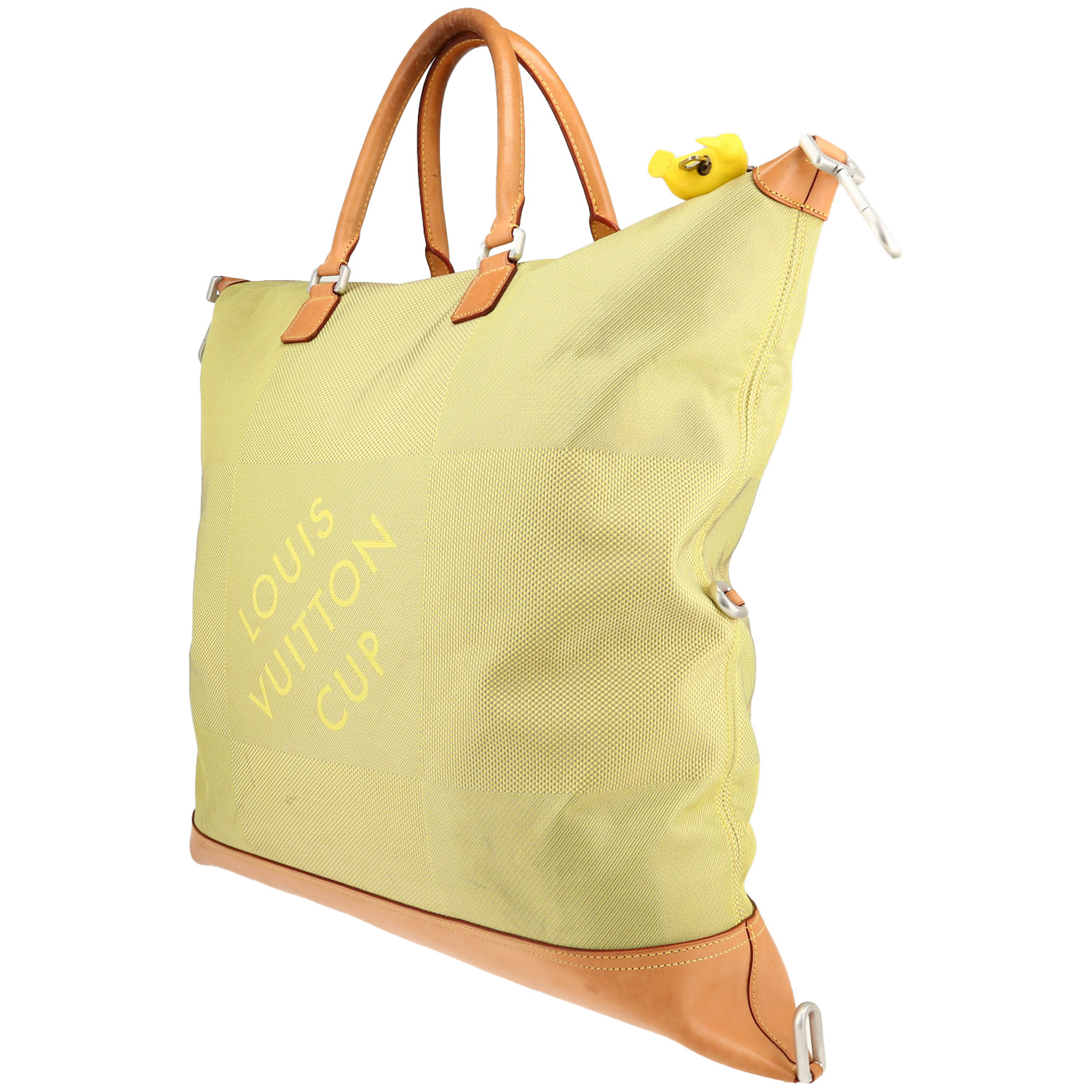 Sac de voyage Louis Vuitton  America's Cup en toile damier jaune et cuir naturel - Detail D2