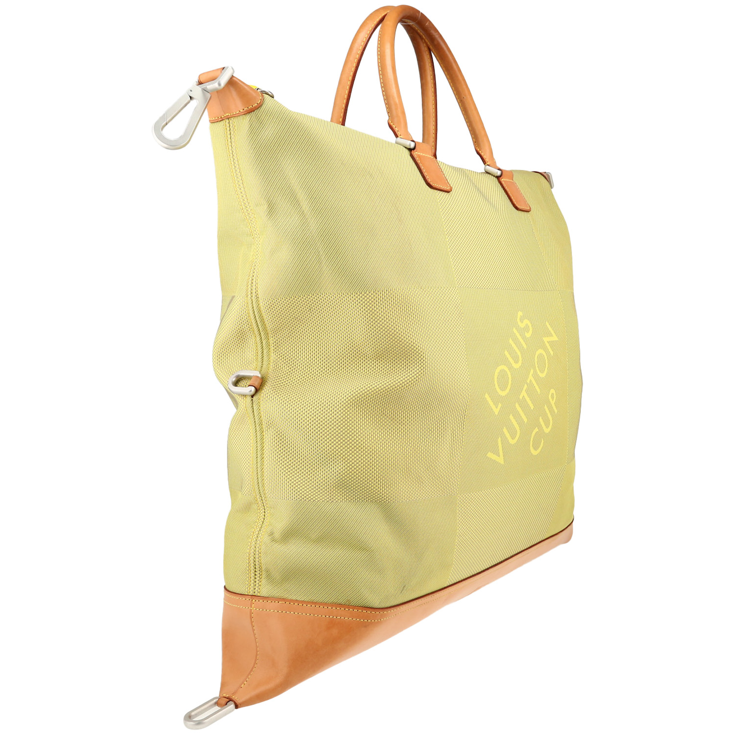 Sac de voyage Louis Vuitton  America's Cup en toile damier jaune et cuir naturel - Detail D3
