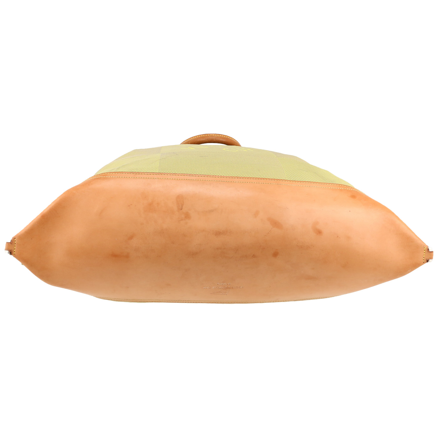 Louis Vuitton  America's Cup travel bag  in yellow damier canvas  and natural leather - Detail D4