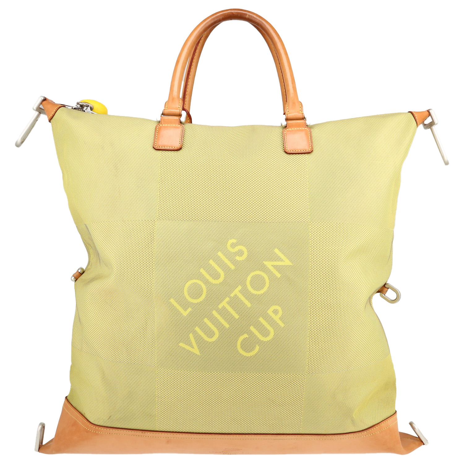 Borsa da viaggio Louis Vuitton  America's Cup in tela a scacchi gialla e pelle naturale - Detail D5