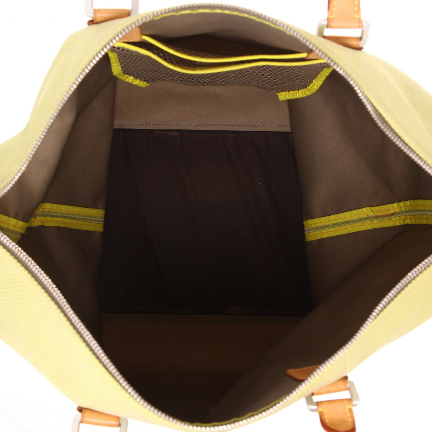 Bolsa de viaje Louis Vuitton  America's Cup en lona a cuadros amarilla y cuero natural - Detail D7