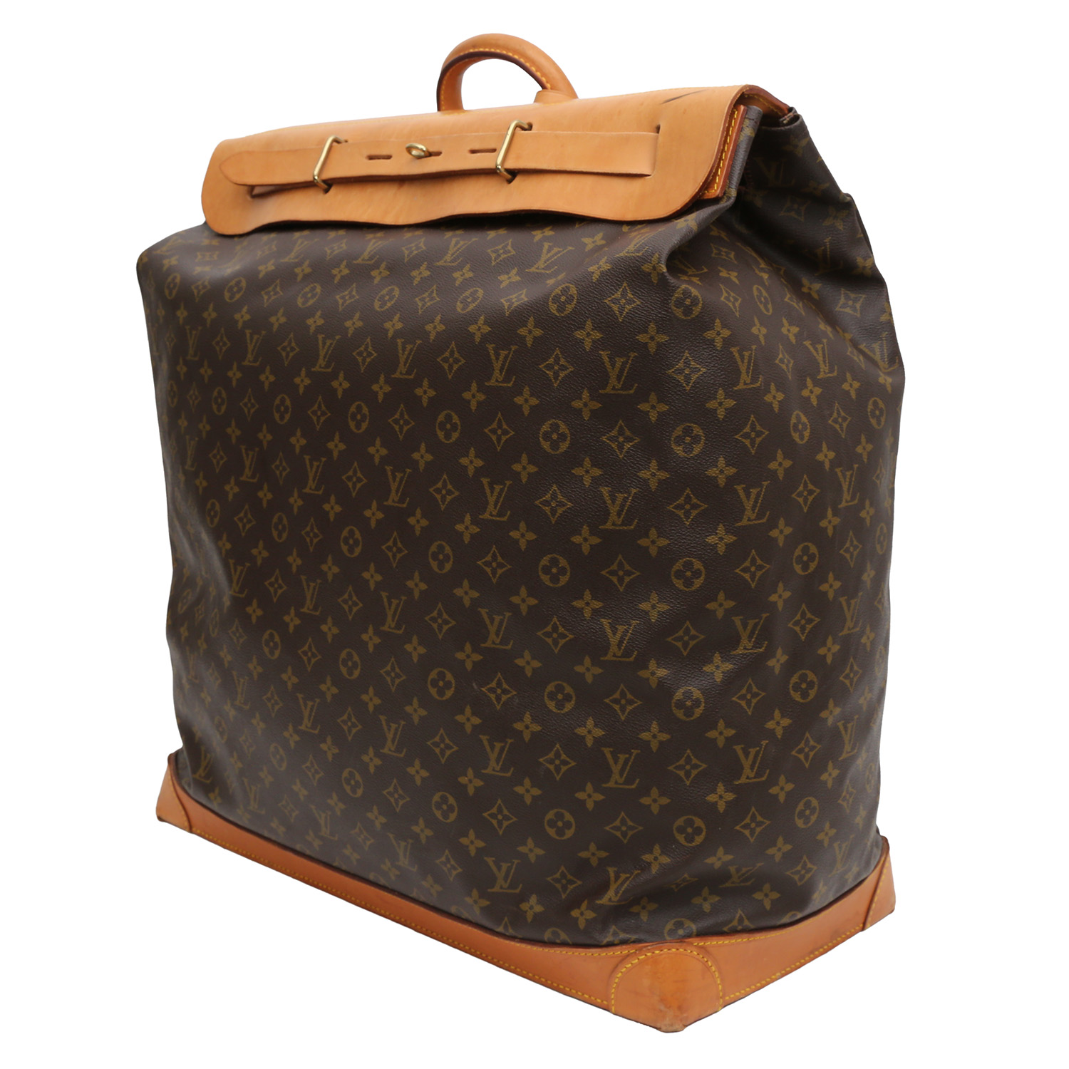 Bolso Louis Vuitton  Steamer Bag en lona Monogram marrón y cuero natural - Detail D2