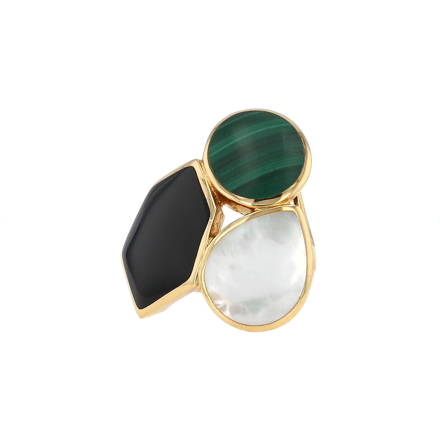 Bague Vintage  en or jaune, nacre et pierres de couleurs - 00pp