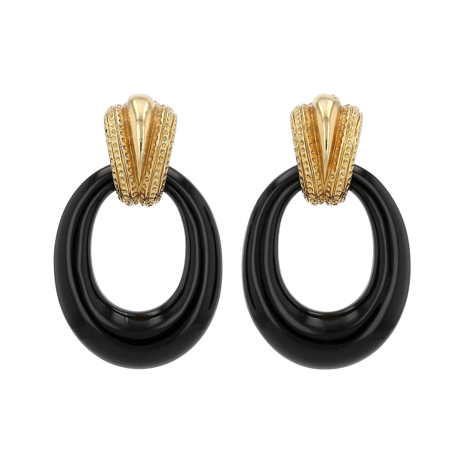 Orecchini a perno trasformabili Vintage  in oro giallo 14k e onice - 00pp