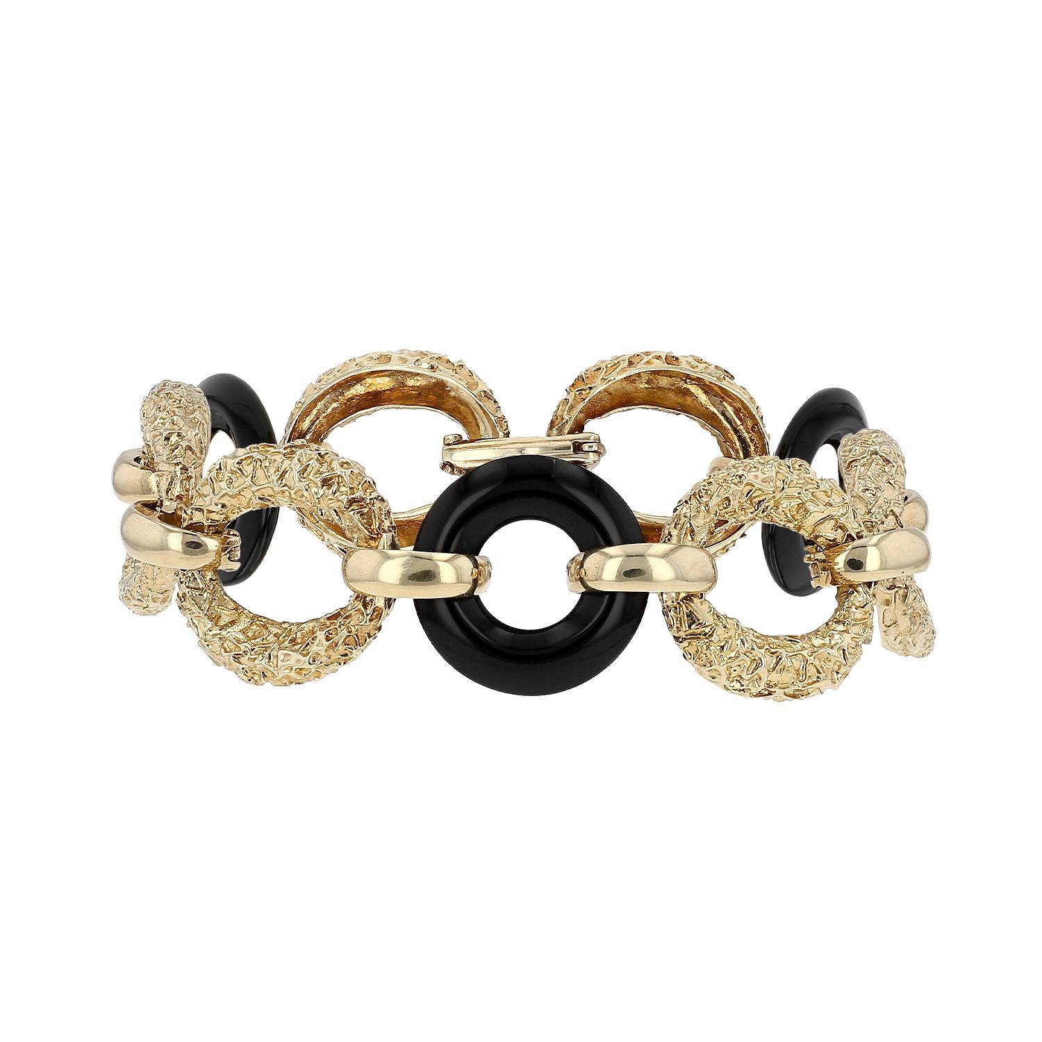 Bracelet années 80 Vintage  en or jaune 14 carats et onyx