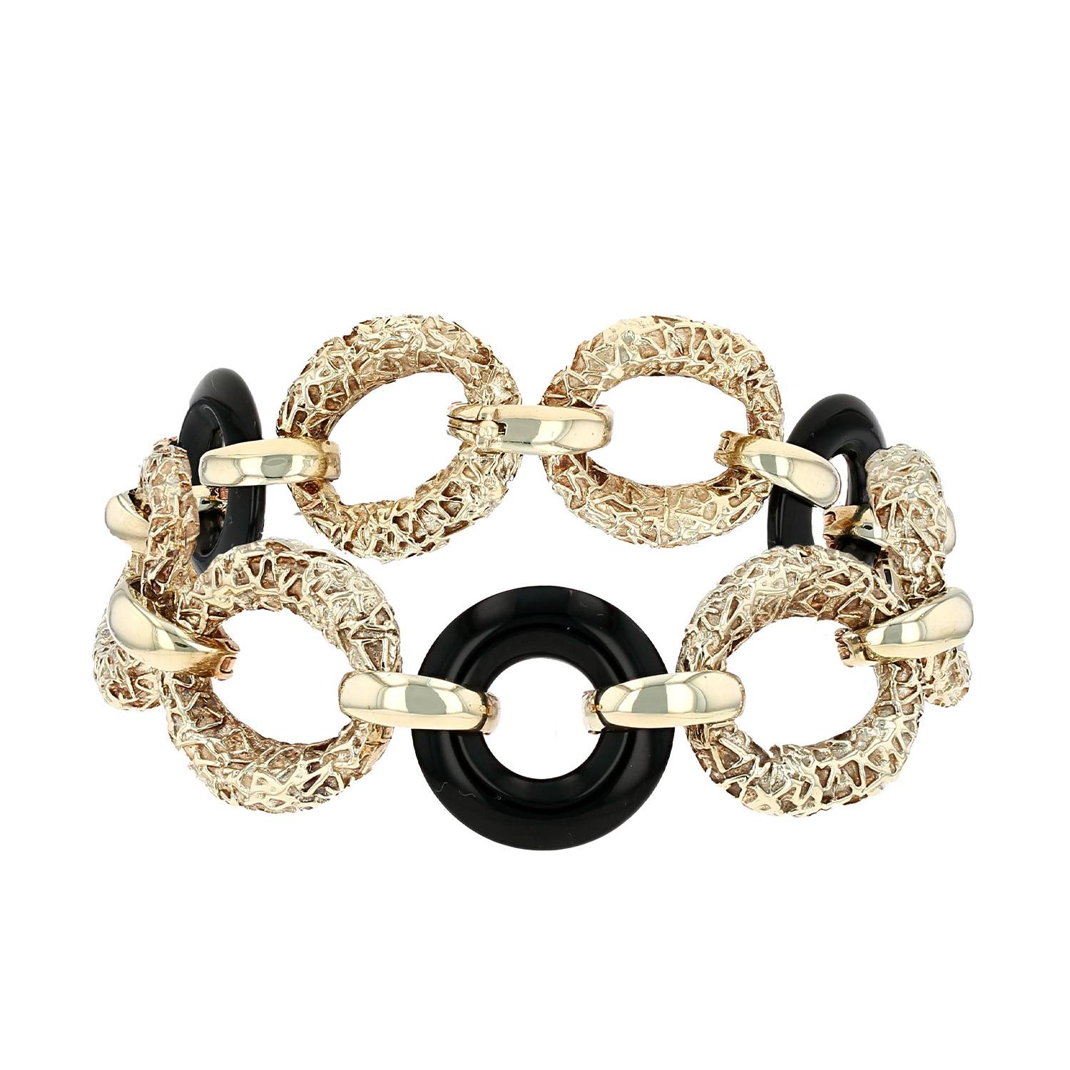 Bracelet Vintage  en or jaune 14 carats et onyx - 00pp