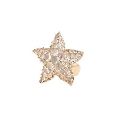 Anello Pomellato Sirène in oro giallo,  pietra di luna e topazi