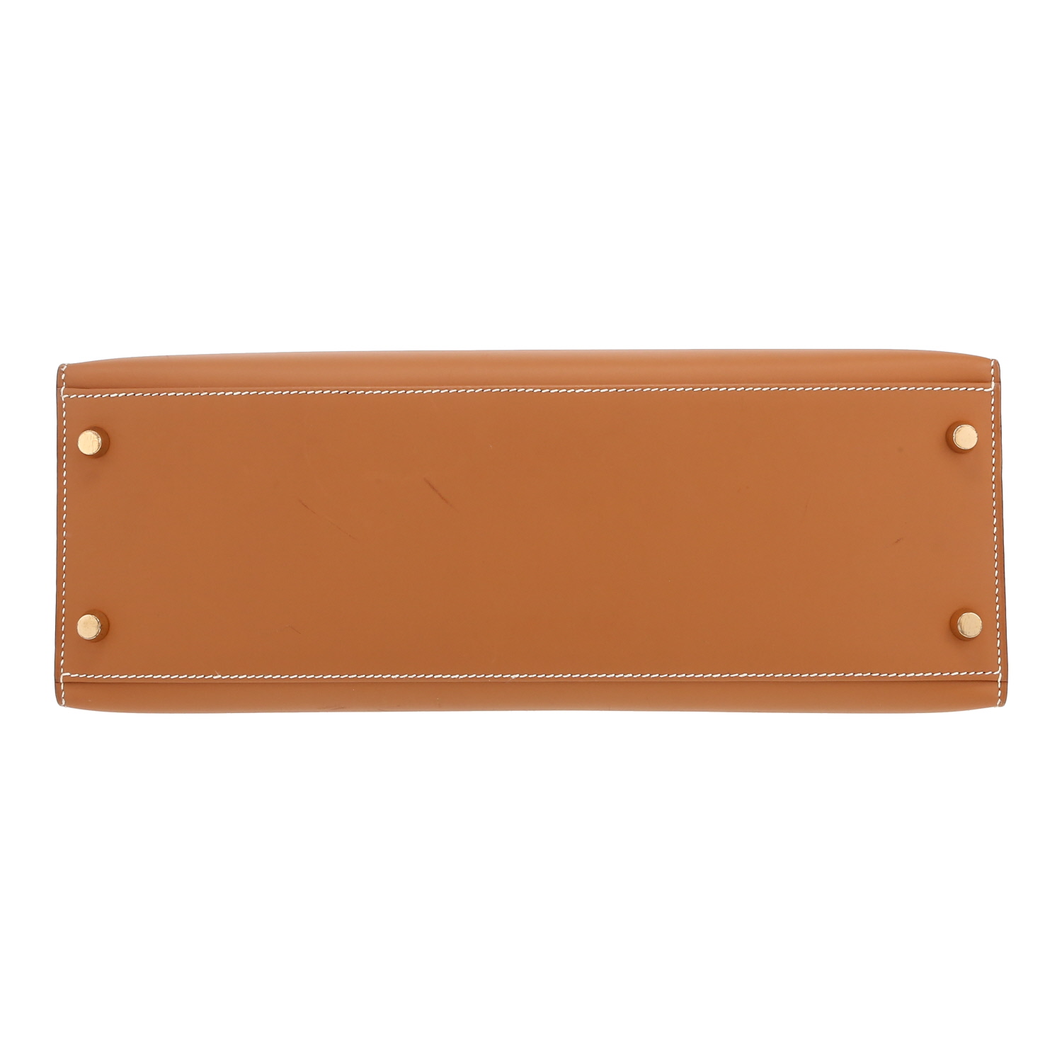 Bolso de mano Hermès  Kelly 32 cm en cuero Chamonix color oro - Detail D1