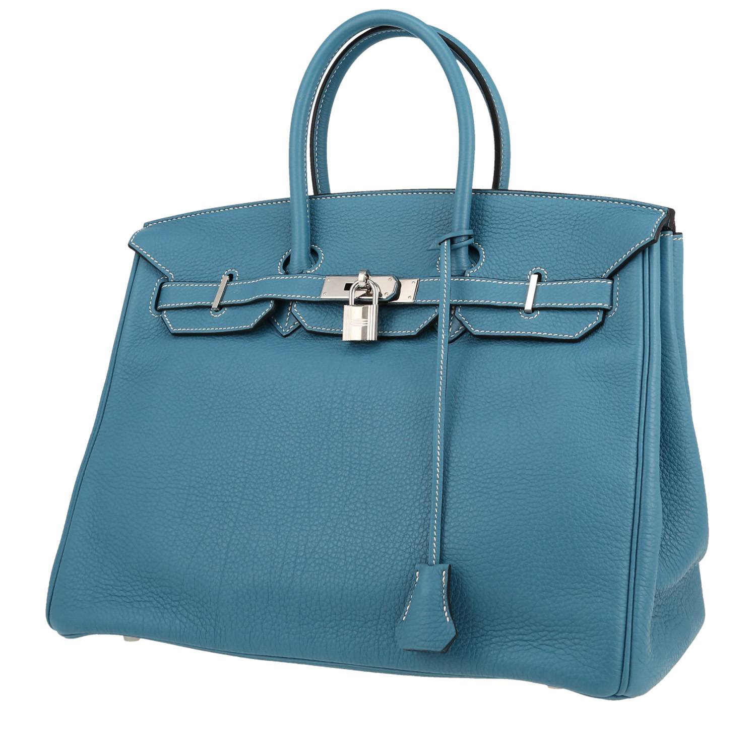 Birkin 35 cm Handbag In Blue Jean Togo Leather