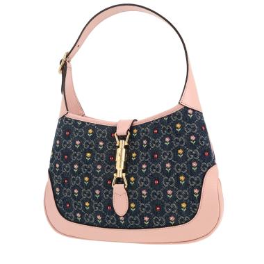 Borsa a tracolla Gucci  Jackie in tela denim blu e pelle rosa