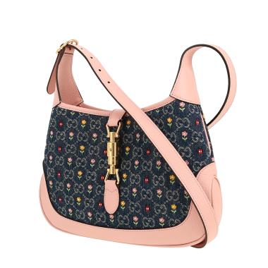 Sac bandoulière Gucci  Jackie en toile denim bleue et cuir rose