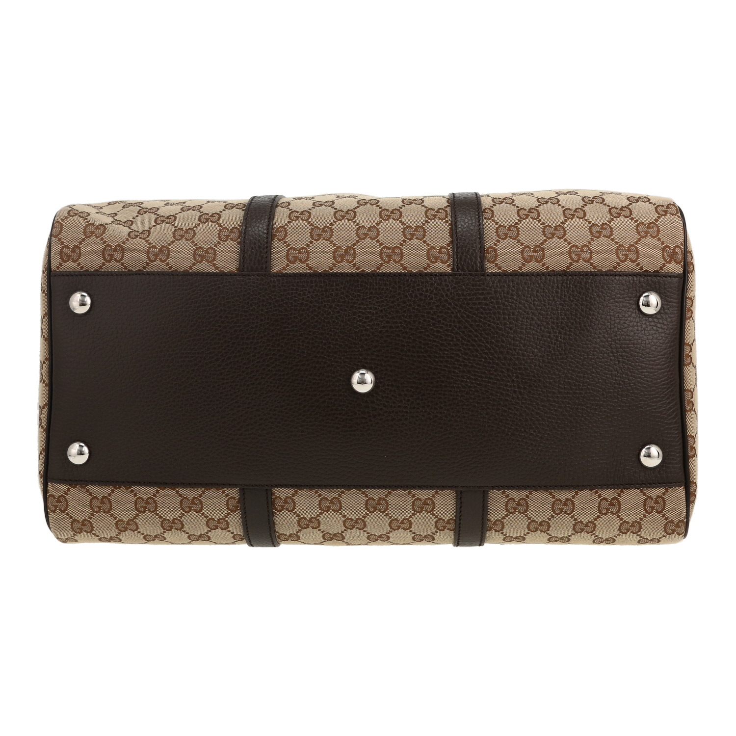 Sac à main Gucci  Boston en toile monogram marron et cuir marron - Detail D1