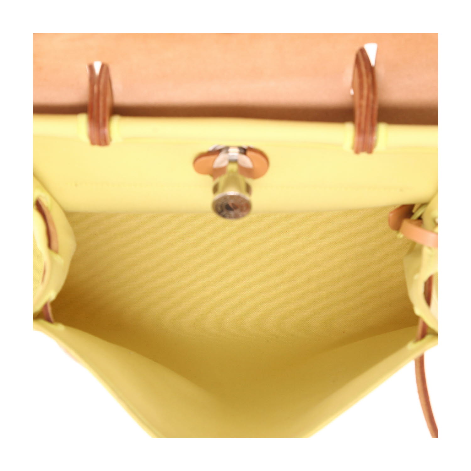 Borsa da spalla o a mano Hermès  Herbag in tela gialla e mucca Hunter - Detail D3