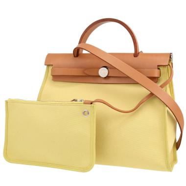 Borsa da spalla o a mano Hermès  Herbag in tela gialla e mucca Hunter