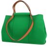 Shopping bag Hermès  Cabag in tela verde e pelle marrone - 00pp thumbnail