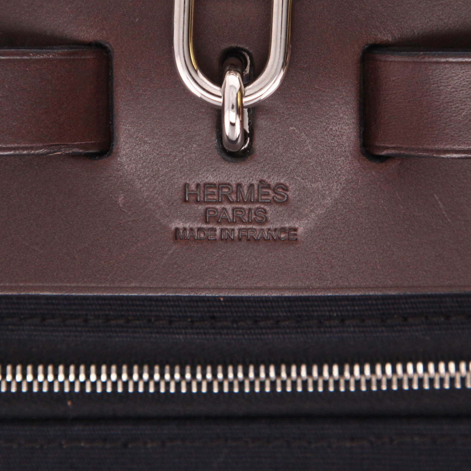 Borsa a tracolla Hermès  Herbag in tela nera e pelle marrone - Detail D2
