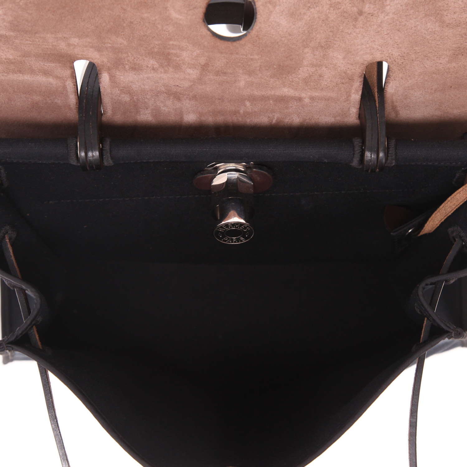 Borsa a tracolla Hermès  Herbag in tela nera e pelle marrone - Detail D3