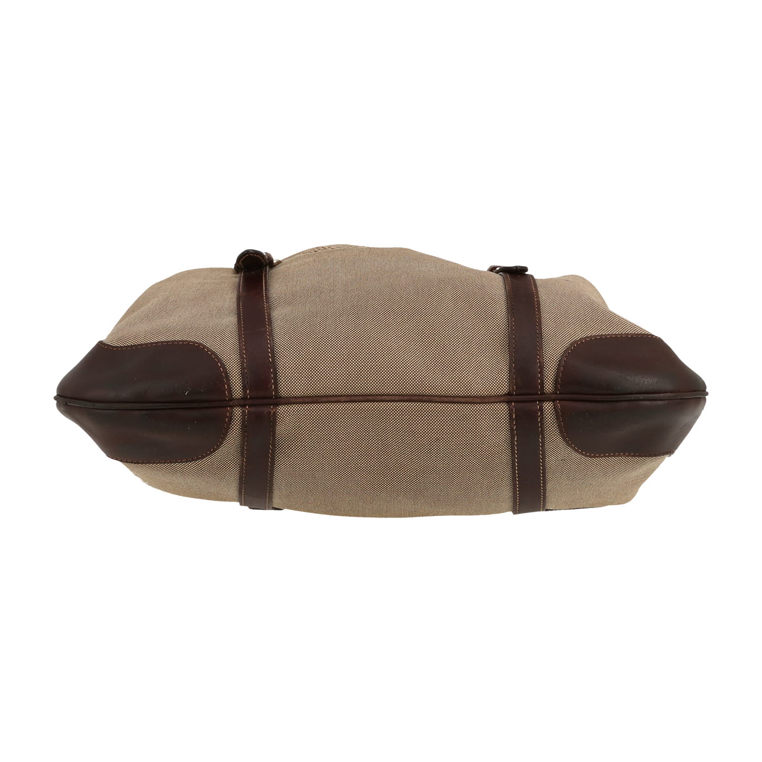 Prada   handbag  in brown canvas  and brown leather - Detail D1