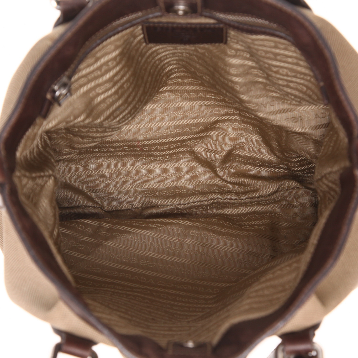 Prada   handbag  in brown canvas  and brown leather - Detail D3