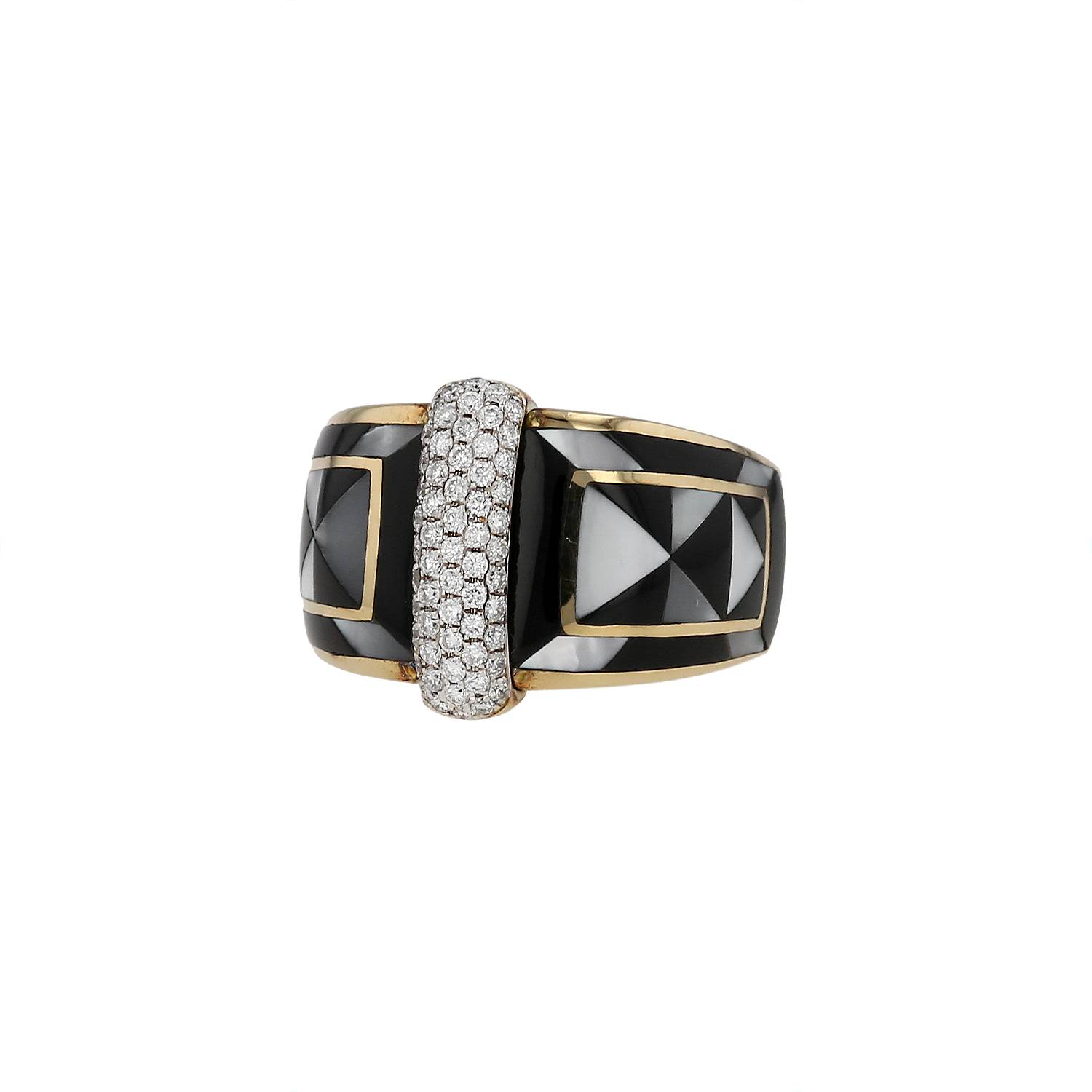 Bague Vintage  en or jaune 14 carats, onyx et nacre - 00pp