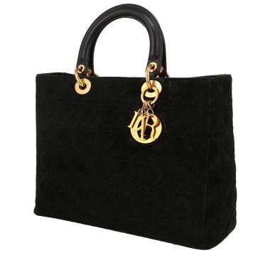 Bolso de mano Dior  Lady Dior modelo grande  en ante acolchado negro y cuero negro