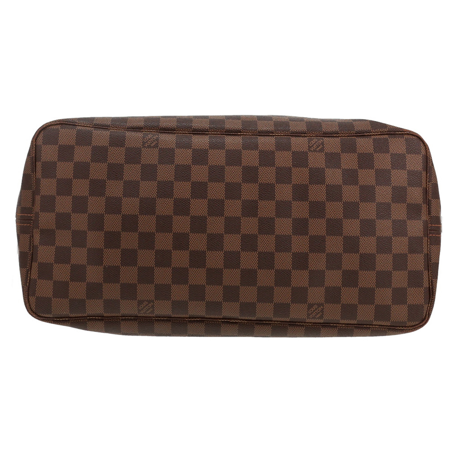 Louis Vuitton  Neverfull large model  shopping bag  in ebene damier canvas  and brown leather - Detail D1