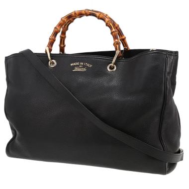 Bolso bandolera Gucci  Bamboo modelo grande  en cuero negro y bambú
