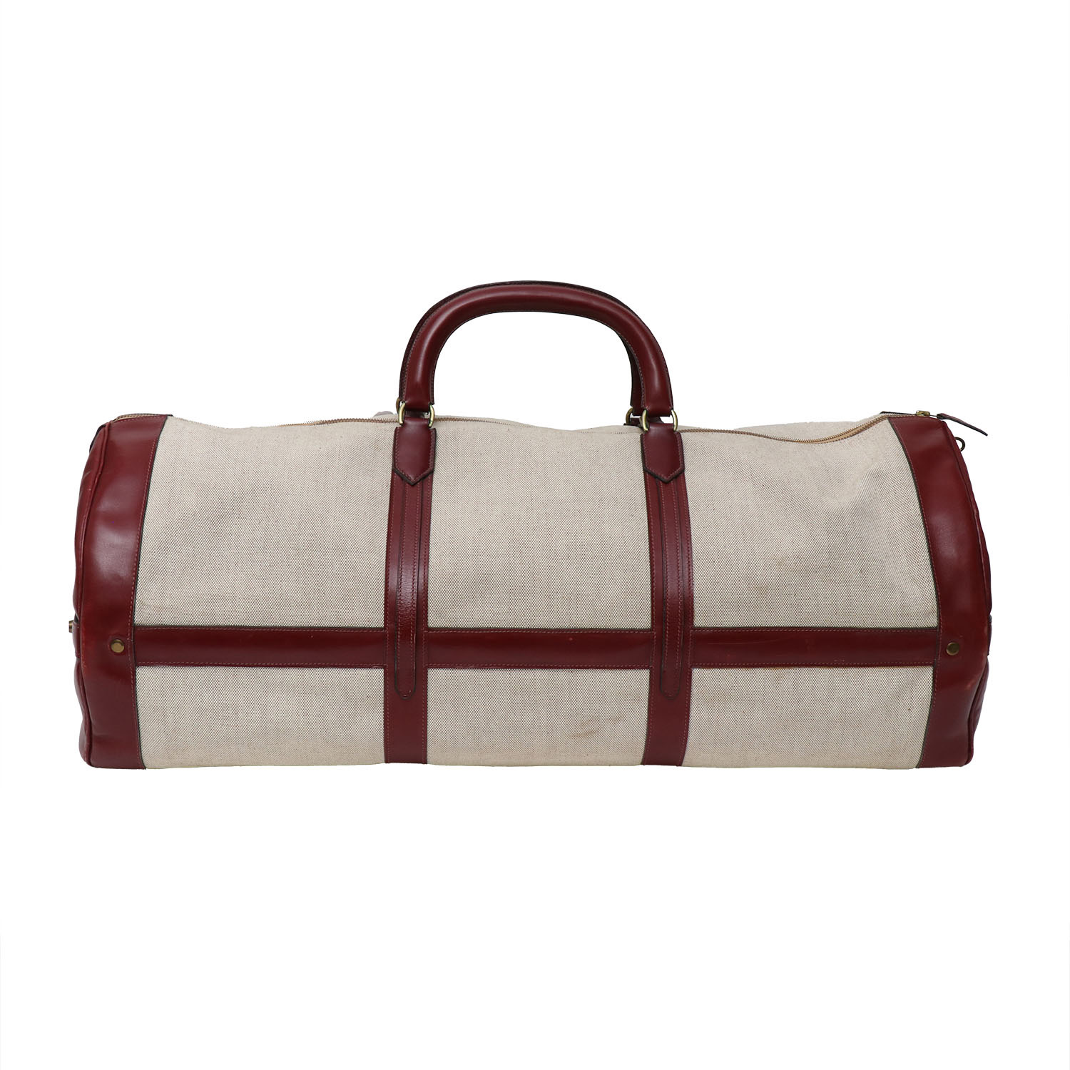 Hermès RD travel bag in beige canvas and red leather - Detail D1