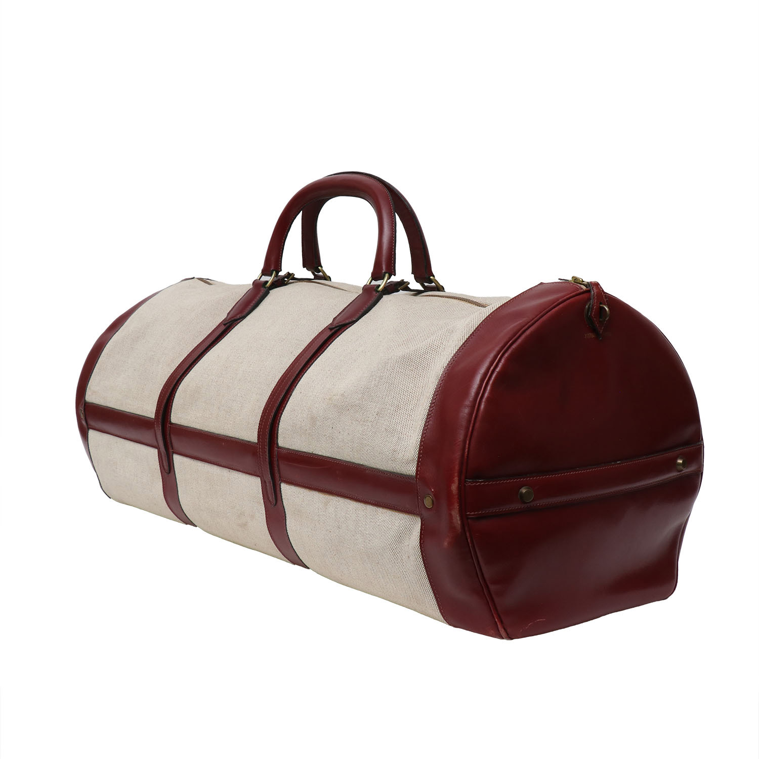 Hermès RD travel bag in beige canvas and red leather - Detail D2