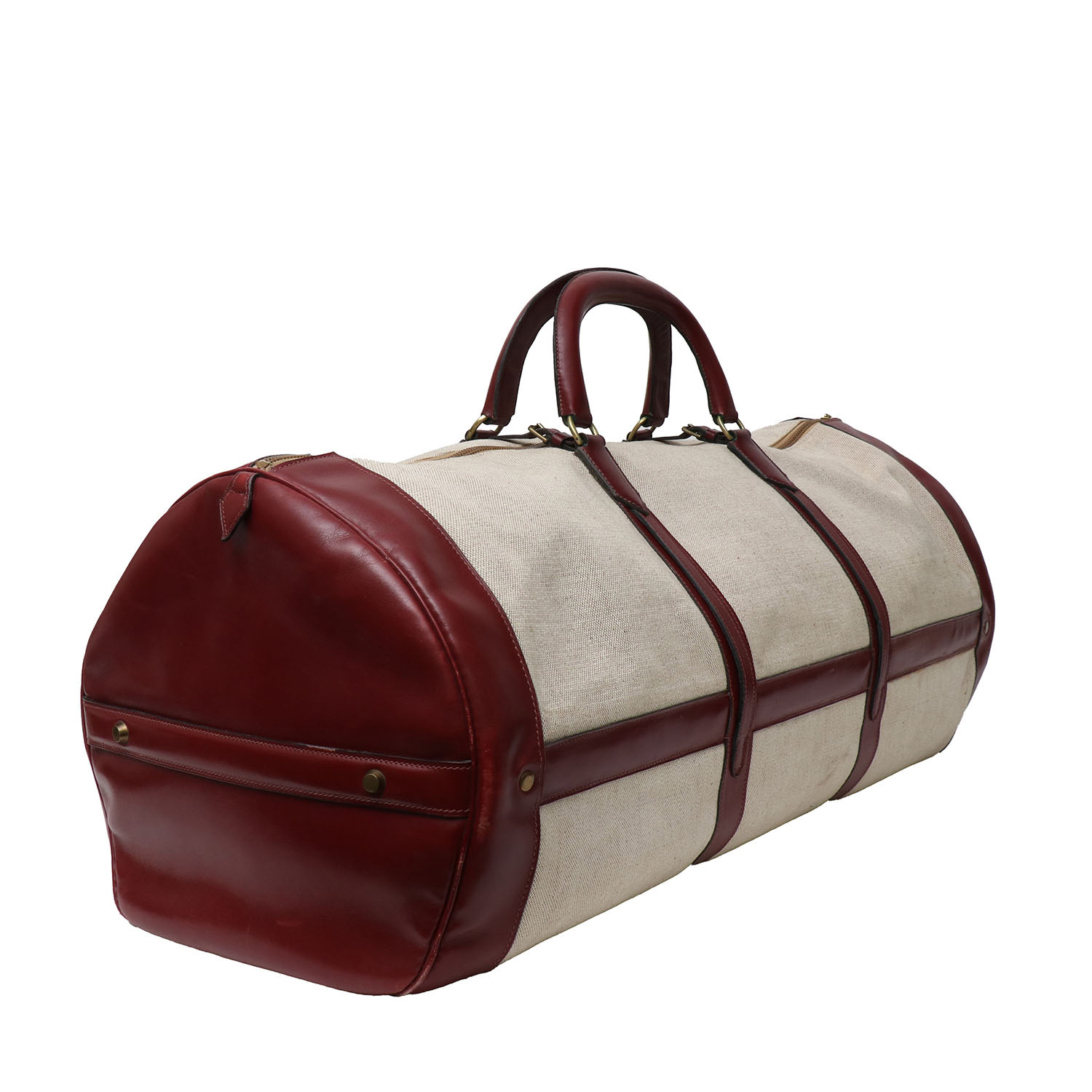 Hermès RD travel bag in beige canvas and red leather - Detail D3