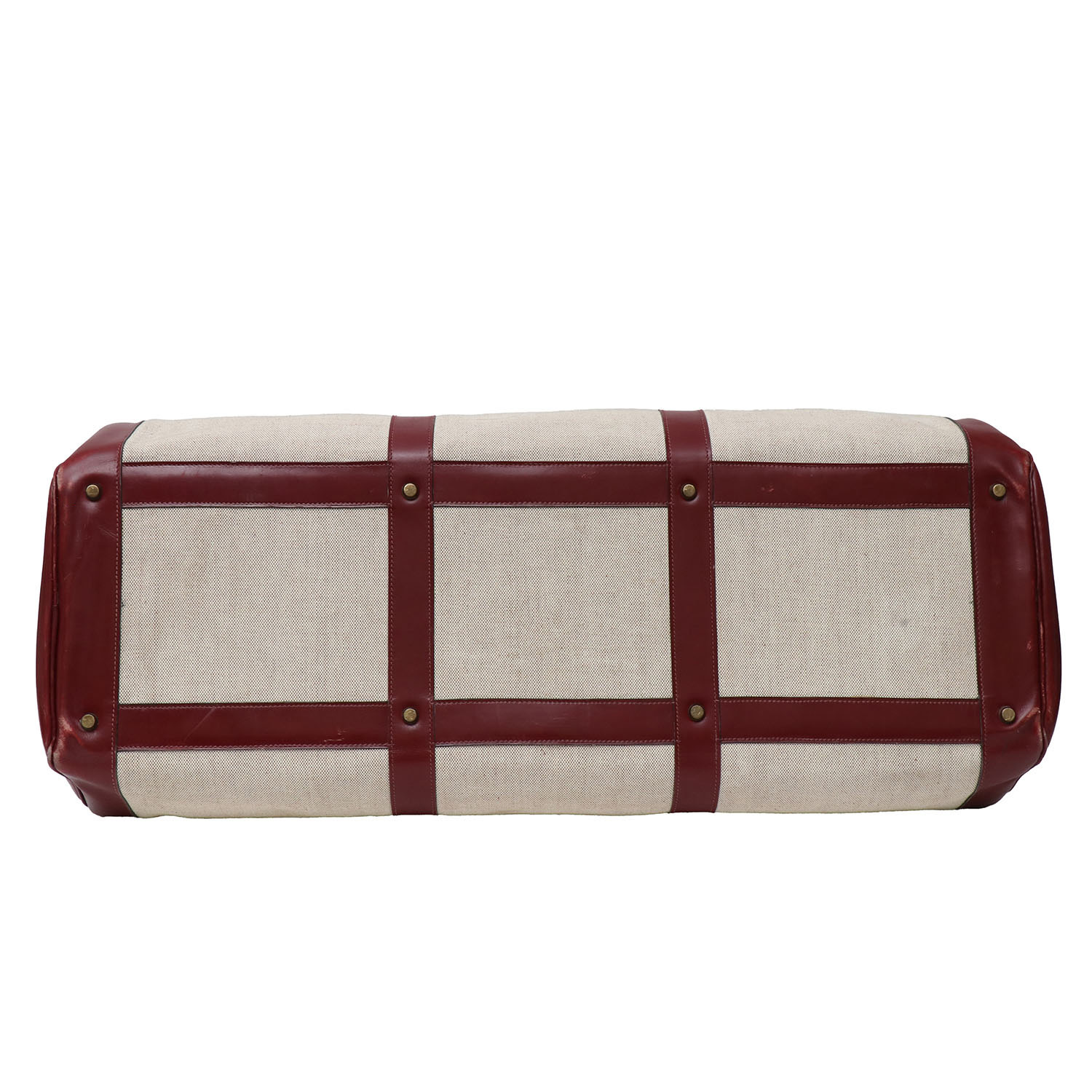 Hermès RD travel bag in beige canvas and red leather - Detail D4