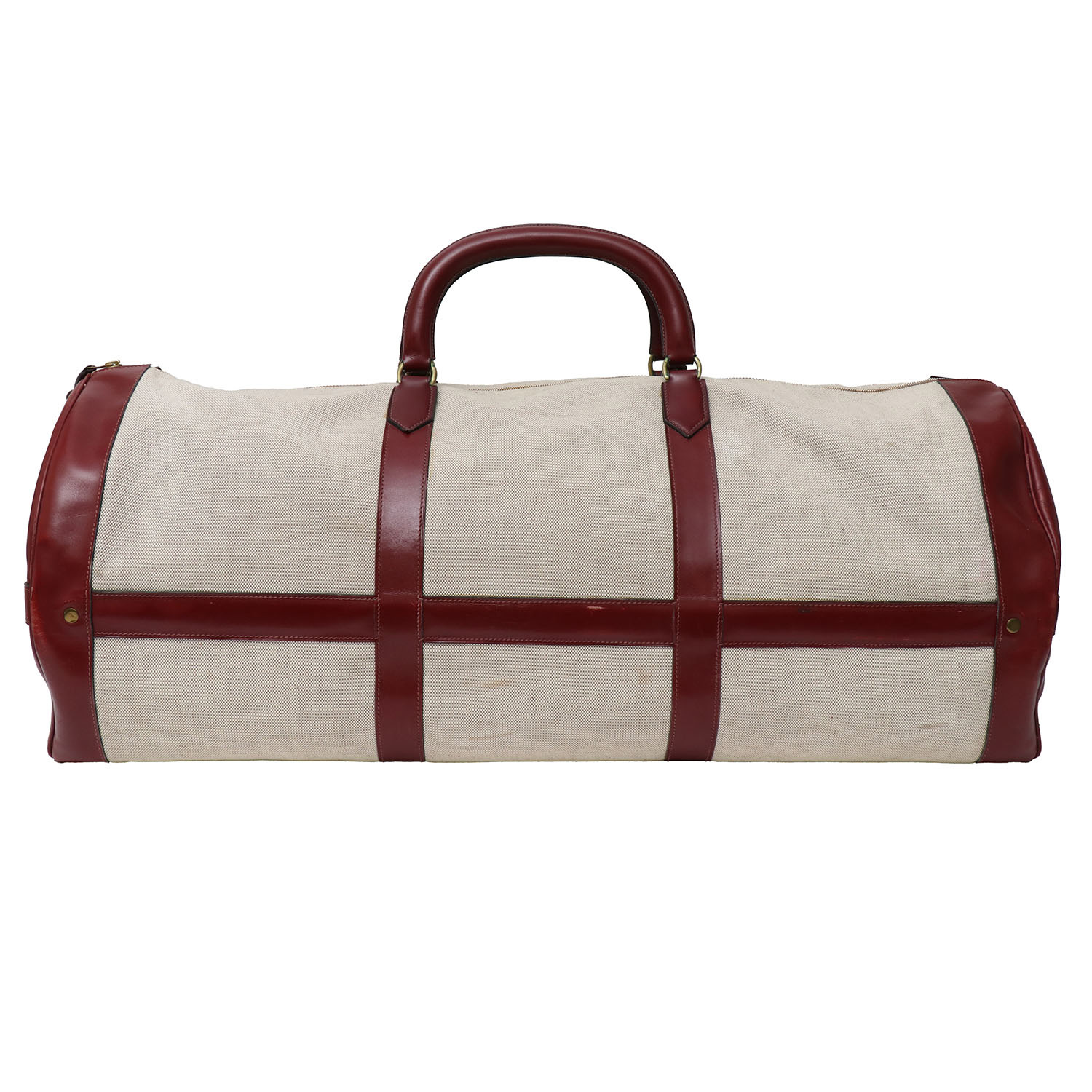 Hermès RD travel bag in beige canvas and red leather - Detail D5