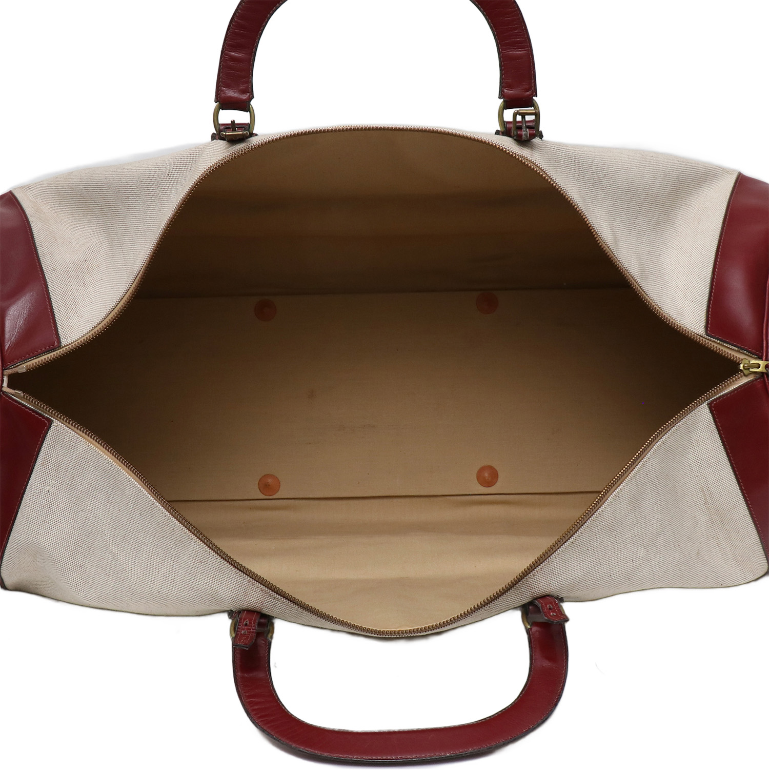 Hermès RD travel bag in beige canvas and red leather - Detail D7
