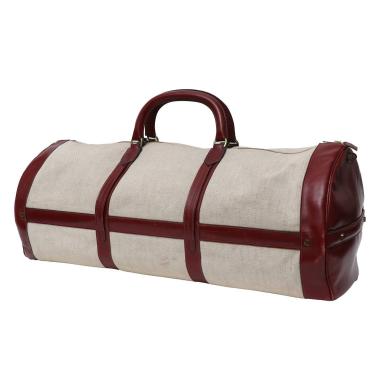 Sac de voyage Hermès  RD en toile beige et cuir rouge