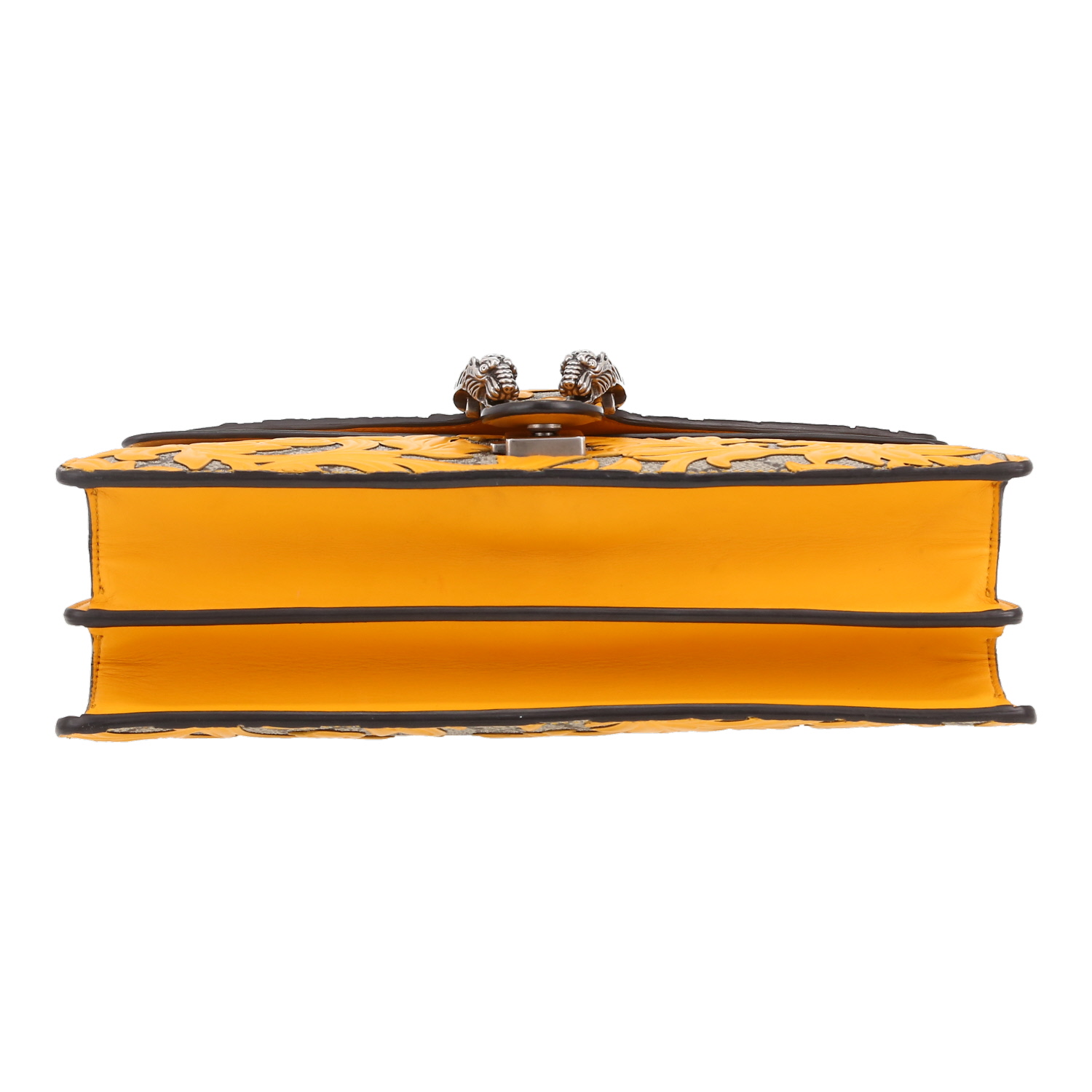 Bolso para llevar al hombro o en la mano Gucci  Dionysus en lona Monogram revestida beige y amarilla y Veau velours amarillo - Detail D1