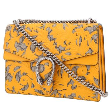 Borsa da spalla o a mano Gucci  Dionysus in tela monogram cerata beige e gialla e Veau velours giallo