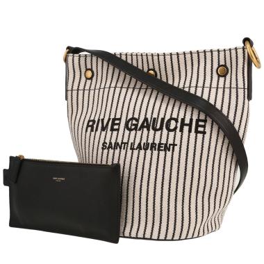 Sac à main Saint Laurent   en toile écrue et noire et cuir noir