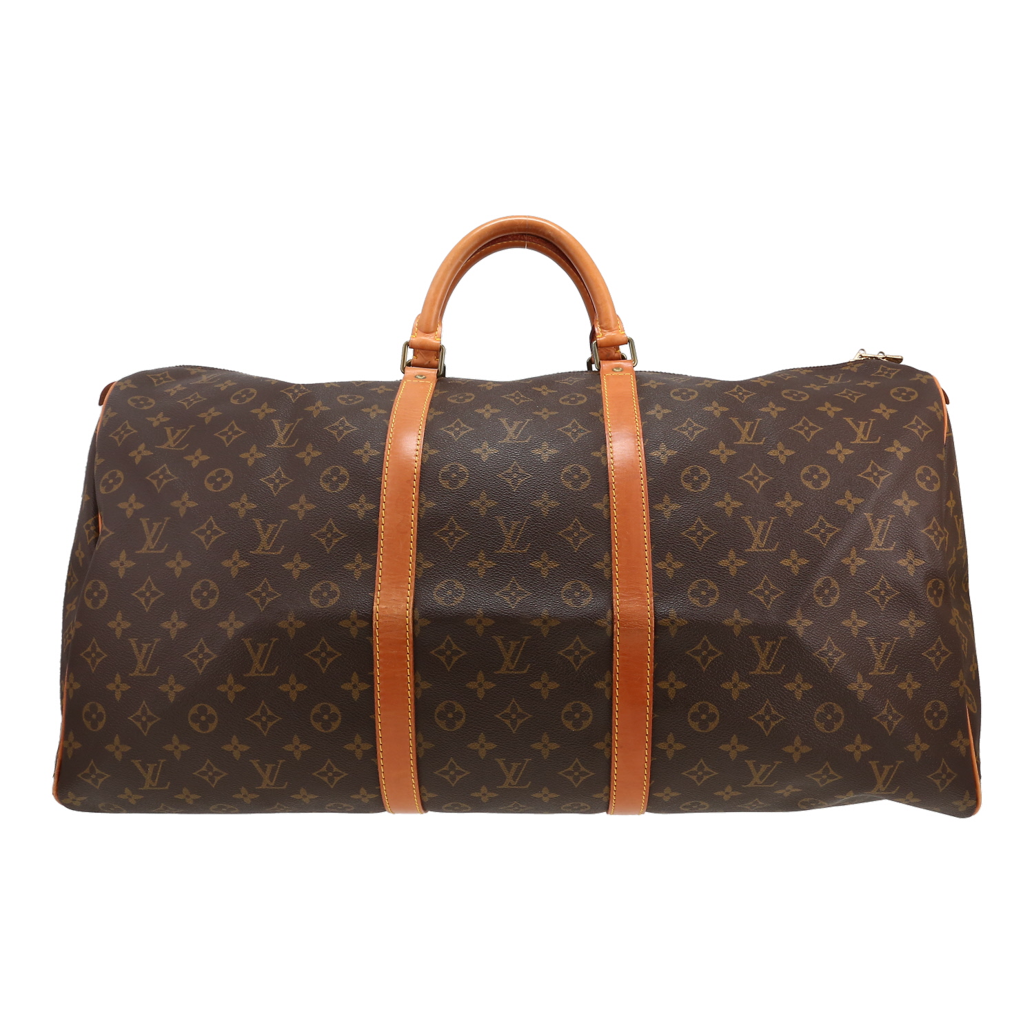 Bolsa de viaje Louis Vuitton  Keepall 60 en lona Monogram marrón y cuero natural - Detail D1