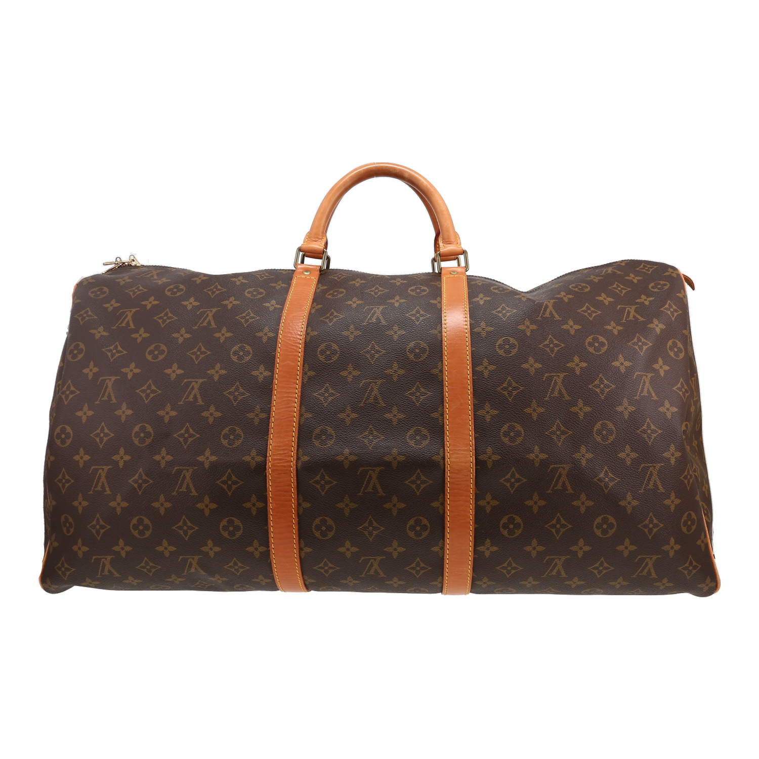 Bolsa de viaje Louis Vuitton  Keepall 60 en lona Monogram marrón y cuero natural - Detail D5