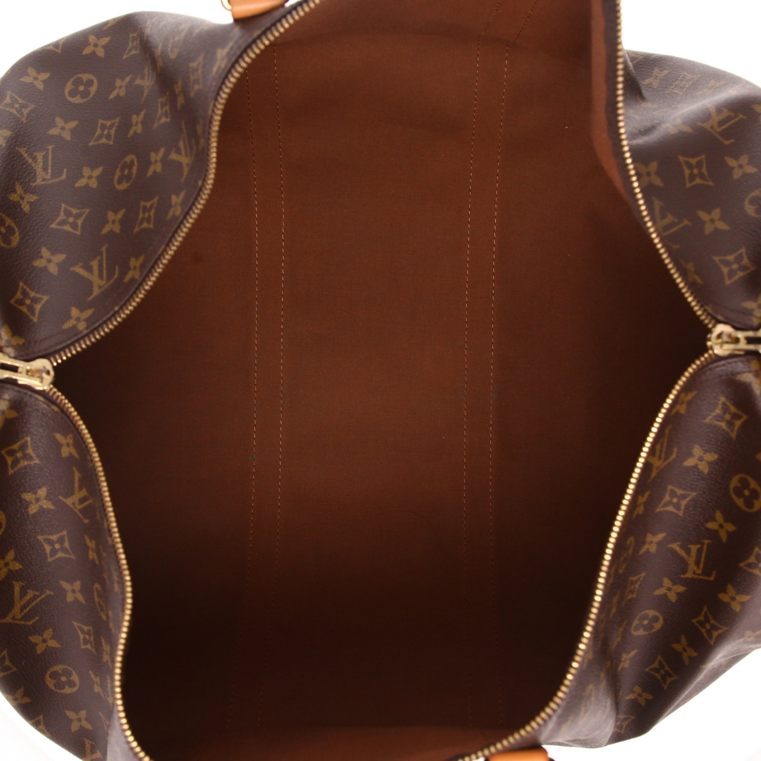 Bolsa de viaje Louis Vuitton  Keepall 60 en lona Monogram marrón y cuero natural - Detail D7