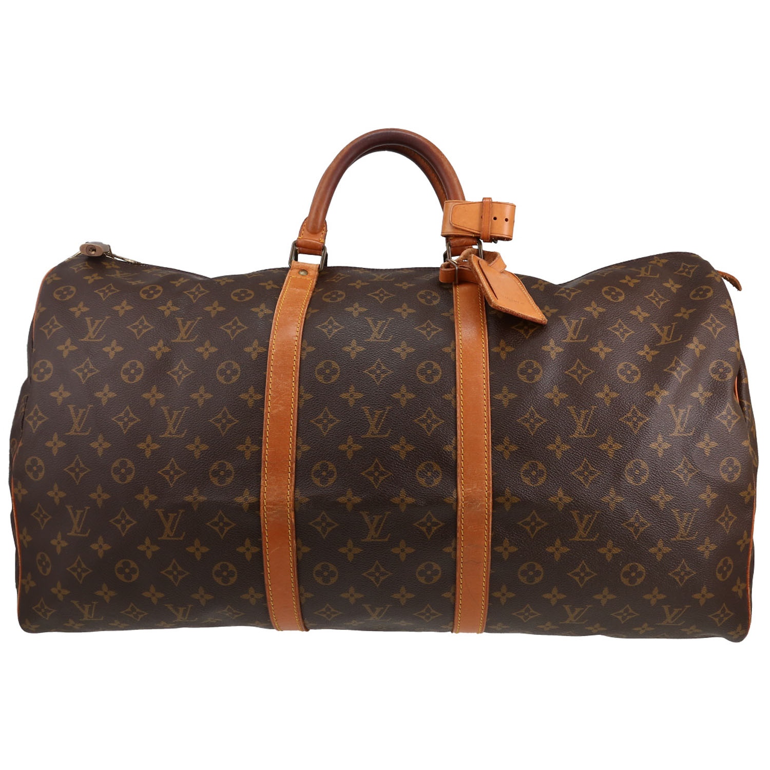 Bolsa de viaje Louis Vuitton  Keepall 60 en lona Monogram marrón y cuero natural - Detail D1