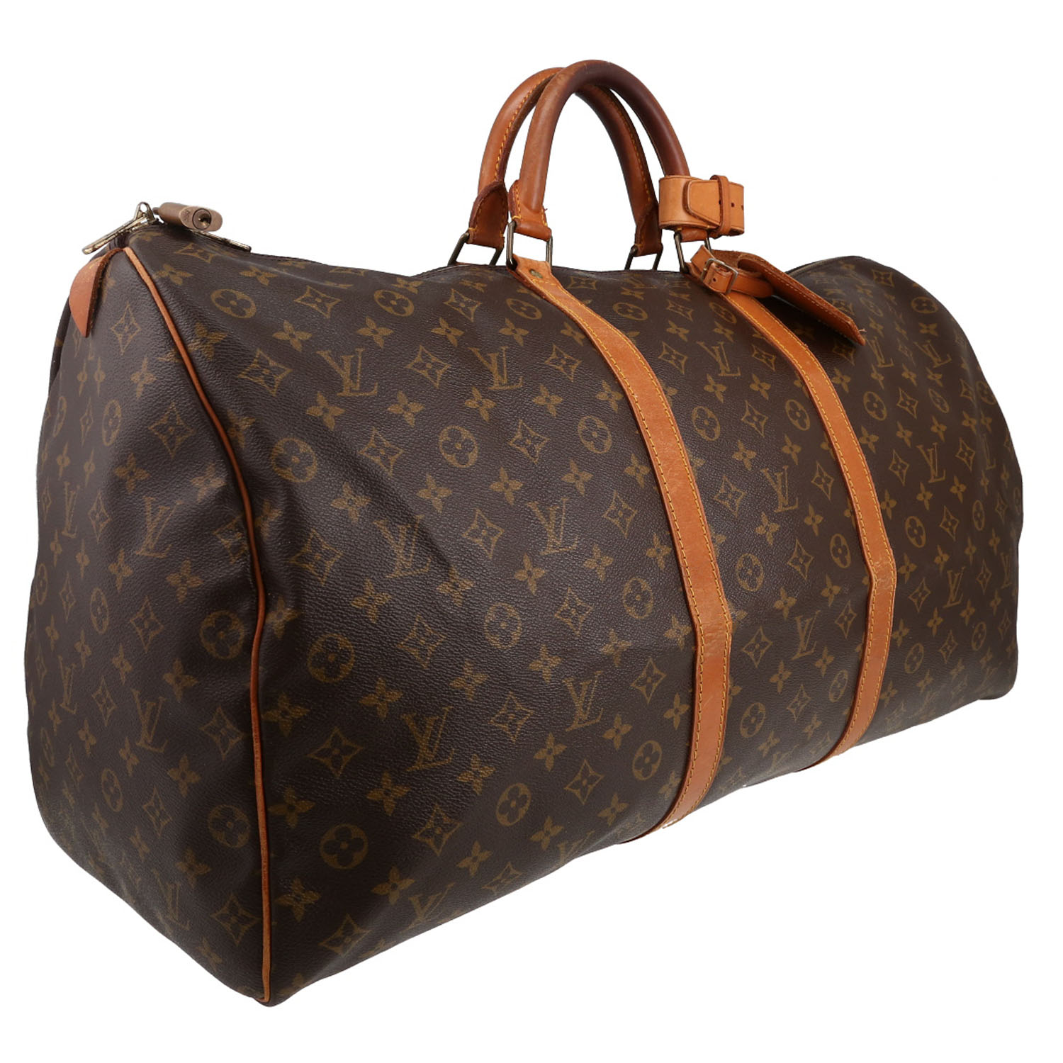 Bolsa de viaje Louis Vuitton  Keepall 60 en lona Monogram marrón y cuero natural - Detail D3