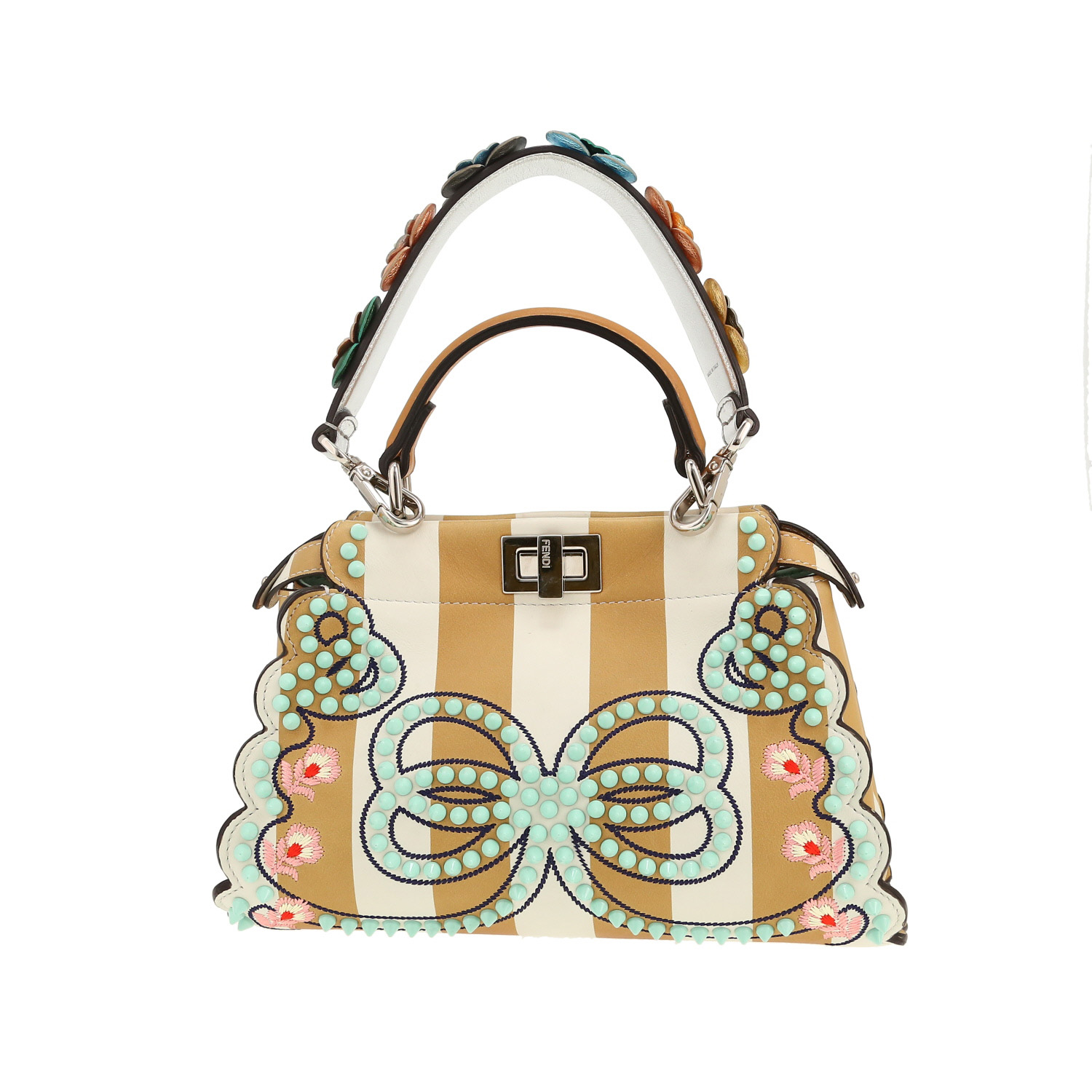 Fendi Peekaboo handbag in beige and white bicolor leather - Detail D4