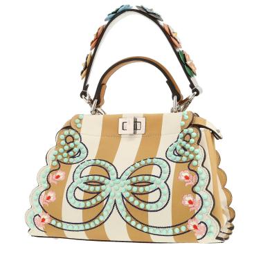 Fendi  Peekaboo handbag  in beige and white bicolor  leather