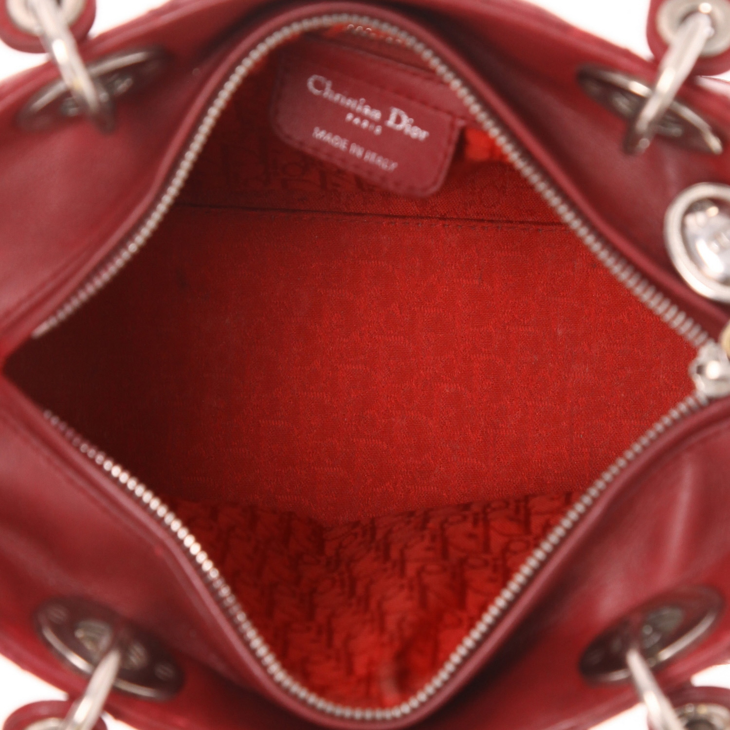 Dior  Lady Dior medium model  handbag  in red leather cannage - Detail D3