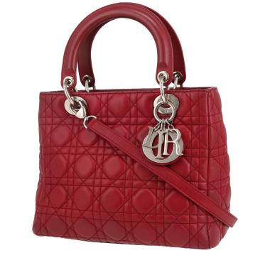 Sac à main Dior  Lady Dior moyen modèle  en cuir cannage rouge
