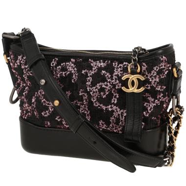 Bolso bandolera Chanel  Gabrielle  modelo pequeño  en lentejuelas negras y rosas y cuero negro