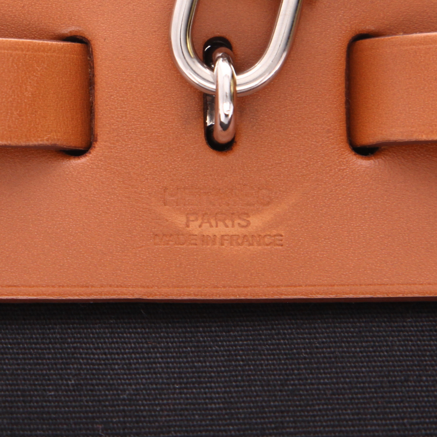 Borsa da spalla o a mano Hermès  Herbag in tela nera e pelle marrone - Detail D2