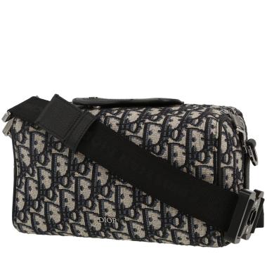 Sac bandoulière Dior  Lingot 22 en toile monogram Oblique bleue et cuir noir