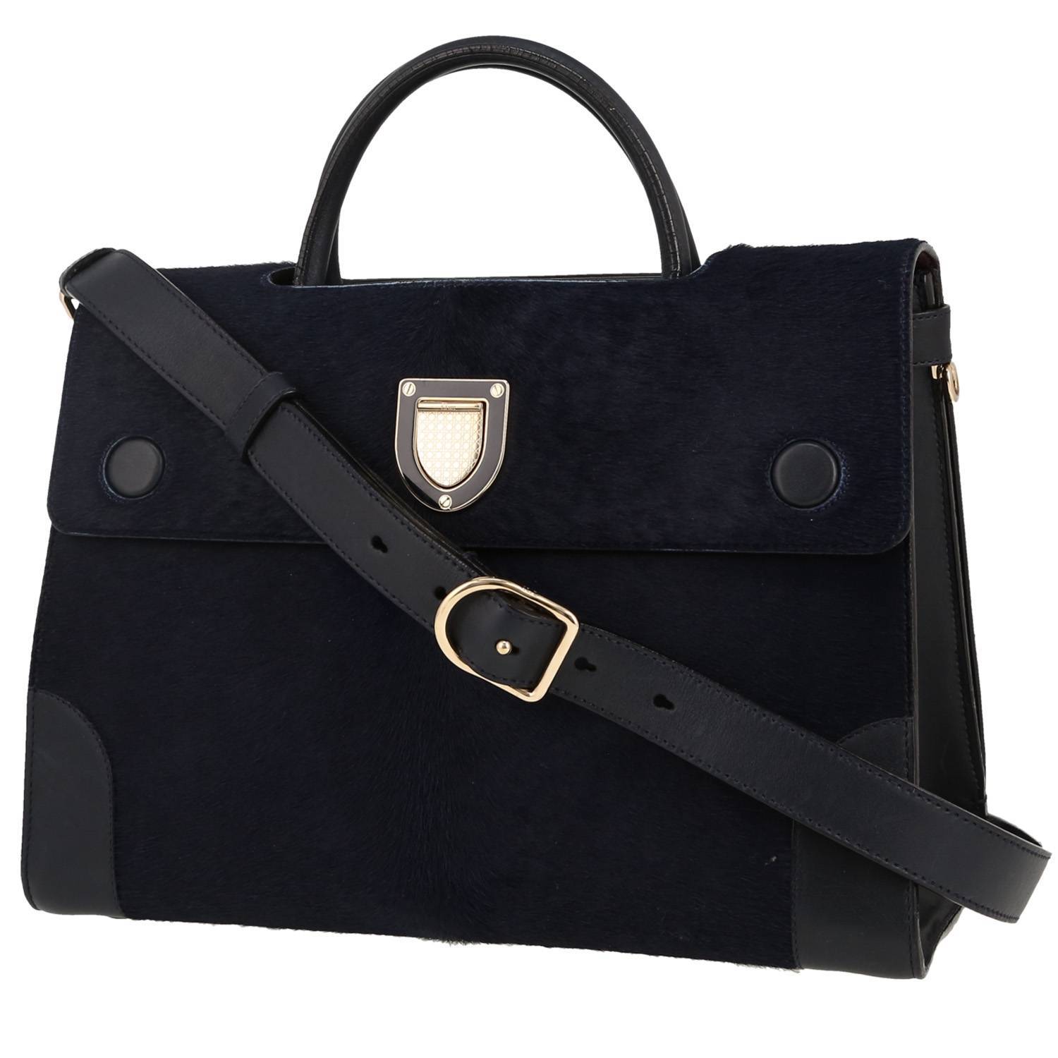 Dior Diorever handbag in navy blue foal and navy blue leather
